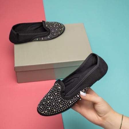 Espadrile casual dama, Espadrile dama cu strasuri aplicate negre ZEF11812, zeforia.ro