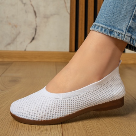 Pantofi dama, Espadrile dama cu talpa joasa din material textil albe MOD13064, modlet.ro