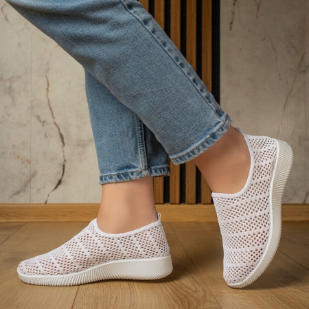 Incaltaminte dama, Espadrile sport dama cu perforatii albe MOD13061, modlet.ro