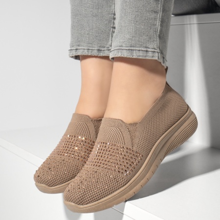 Espadrile sport dama cu strasuri aplicate khaki ZEF13178, 2, zeforia.ro