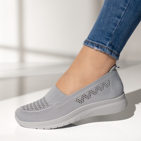 Espadrile sport dama cu talpa joasa din material textil gri EMA13, 2, modlet.ro