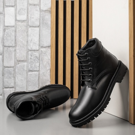 Ghete barbati cu siret negre din Piele naturala MOD02917, 2, modlet.ro