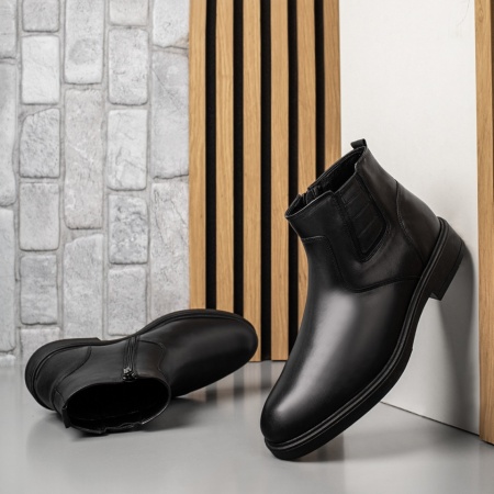 REDUCERI INCALTAMINTE, Ghete barbati negre cu fermoar din Piele naturala MOD02510, modlet.ro