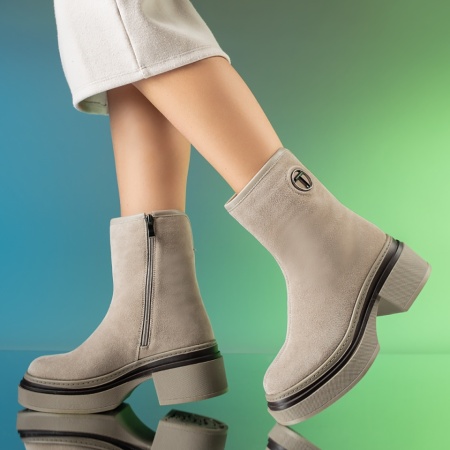 Ghete dama cu fermoar bej suede din Piele naturala MOD14040