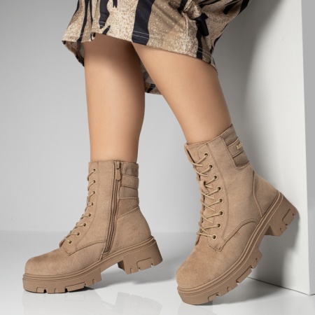 Ghete dama cu fermoar khaki suede MOD12272, 3, modlet.ro