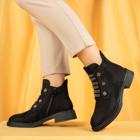 Ghete dama cu fermoar negru suede MOD14090, 3, modlet.ro