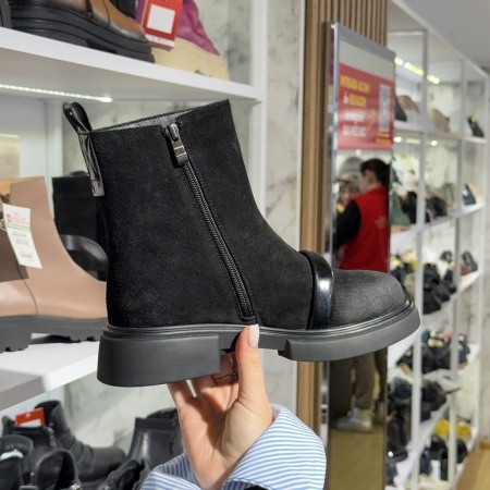 Ghete dama cu fermoar si talpa groasa negre suede din Piele naturala MOD14061, 2, modlet.ro