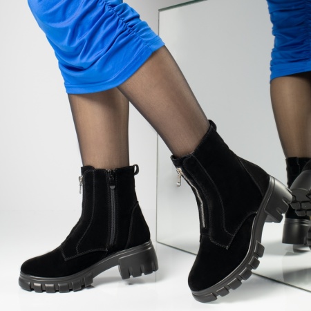 REDUCERI INCALTAMINTE, Ghete dama cu fermoar si talpa groasa negru suede MOD06597, modlet.ro