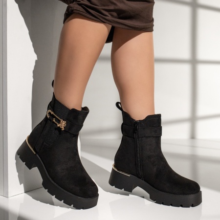 Ghete dama cu insertie de material elastic negre suede MOD12352, 4, modlet.ro