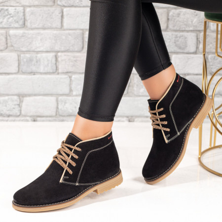 Ghete dama cu siret negre suede din Piele naturala MOD10365, 3, modlet.ro