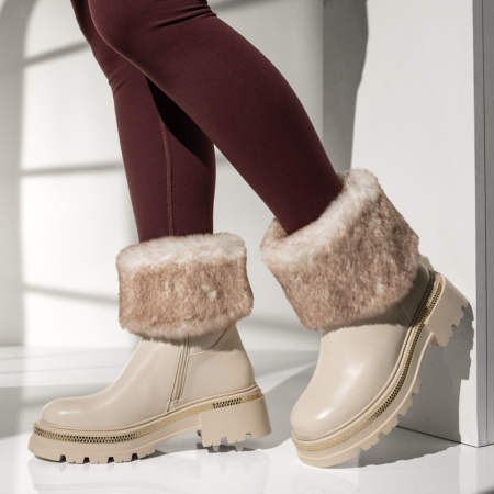 Ghete dama cu talpa groasa si fermoar bej MOD12778, 3, modlet.ro