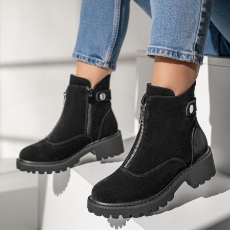 Ghete Dama, Ghete dama negre suede cu fermoar MOD10467, modlet.ro