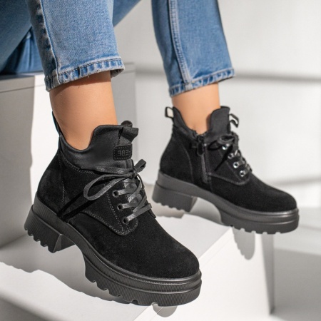 Ghete dama negre suede cu siret si fermoar MOD12208, 1, modlet.ro