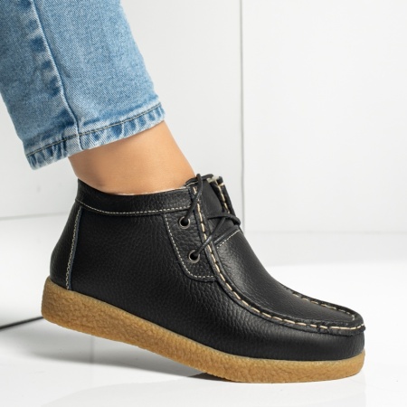 Ghete dama scurte cu siret negre din Piele naturala MOD06604, 4, modlet.ro