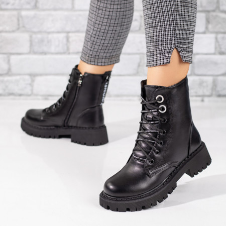 Ghete negre cu talpa groasa si fermoar decorativ la spate dama MOD07144, 5, modlet.ro