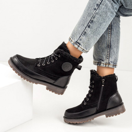 Ghete negre suede cu siret si fermoar dama MOD06845, 4, modlet.ro