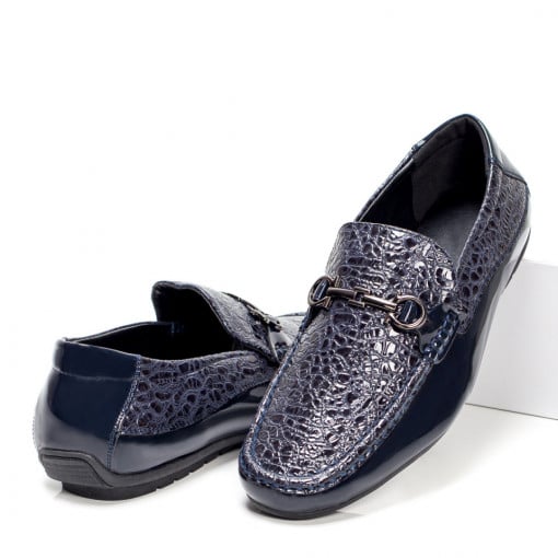 Pantofi barbati, Mocasini albastri barbati cu aspect lacuit ZEF05392 - zeforia.ro