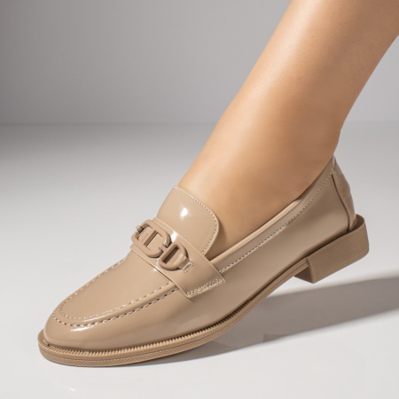 Balerini si Mocasini Dama, Mocasini dama bej cu accesoriu metalic MOD09928, modlet.ro
