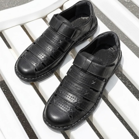 Pantofi casual barbati cu perforatii negri din Piele naturala MOD14363, 2, modlet.ro