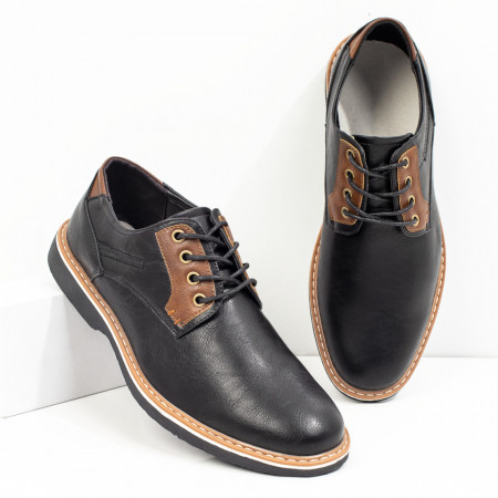 Pantofi casual barbati cu siret negri MOD03853
