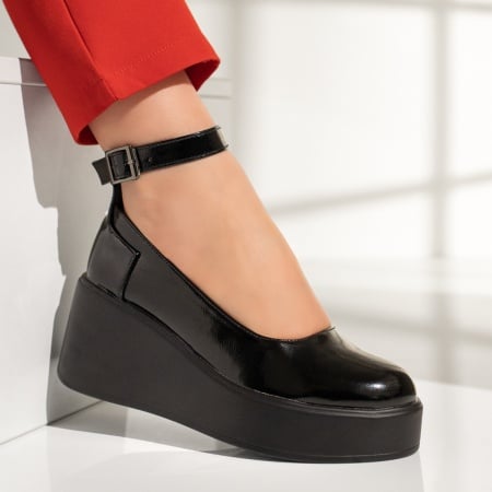 Pantofi casual cu platforma si bareta negru cu aspect lucios NINA6, 4, modlet.ro