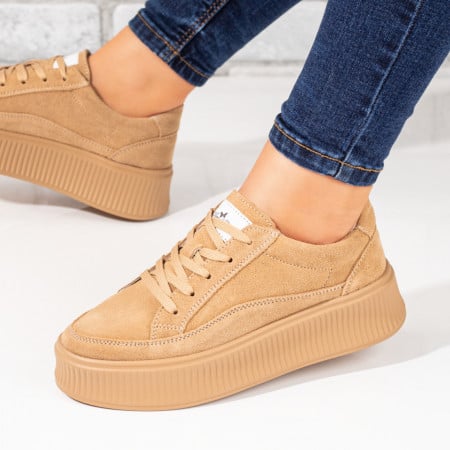 Reduceri incaltaminte dama, Pantofi casual cu talpa groasa maro suede din Piele naturala ZEF10274, zeforia.ro