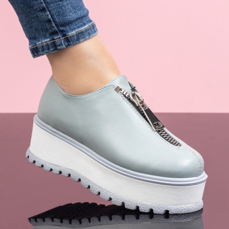 Pantofi dama, Pantofi casual dama albastri cu fermoar din Piele naturala MOD08272, modlet.ro