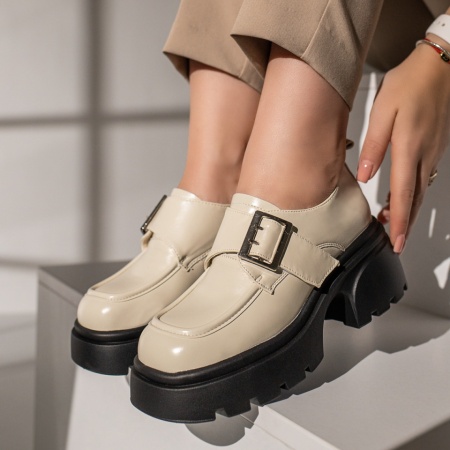 Pantofi casual dama bej cu scai si catarama aparenta MOD11842, 2, modlet.ro