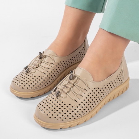 Pantofi casual dama bej perforati MOD11211, 4, modlet.ro