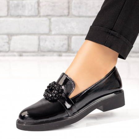 Pantofi dama, Pantofi casual dama cu accesoriu decorativ negri din Piele naturala ZEF09917 - zeforia.ro