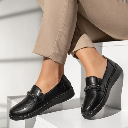Pantofi casual dama cu accesoriu decorativ negri MARA12, 2, modlet.ro