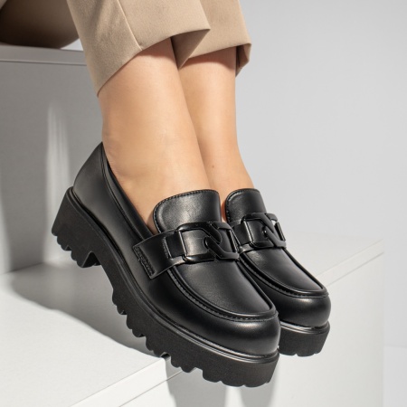 Pantofi dama, Pantofi casual dama cu accesoriu decorativ negri MOD13093, modlet.ro