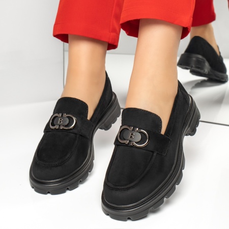 Pantofi casual dama cu accesoriu decorativ negru suede ZEF13367, 2, zeforia.ro