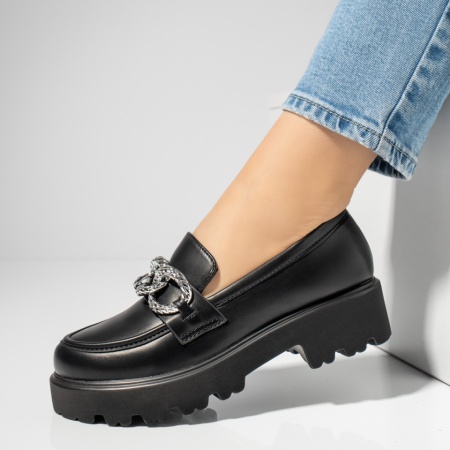 Pantofi casual dama cu accesoriu metalic negri MOD13091, 3, modlet.ro
