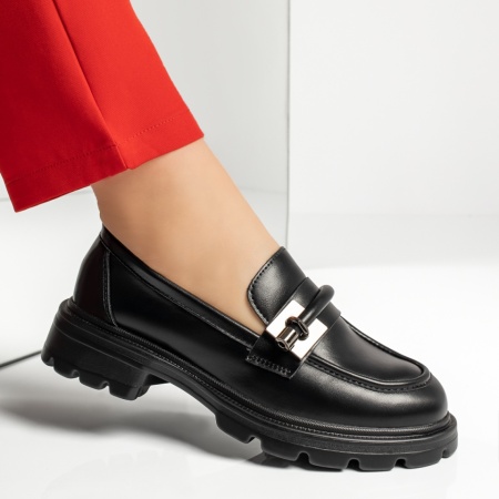 Pantofi casual dama cu accesoriu metalic negri MOD13369, 4, modlet.ro