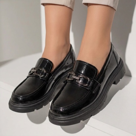Pantofi casual dama cu aspect lucios negri MARA19, 2, modlet.ro