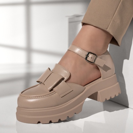 Pantofi casual dama, Pantofi casual dama cu fundita si bareta bej MOD13013, modlet.ro