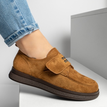 Pantofi casual dama cu inchidere cu scai bej suede IRIS18, 2, modlet.ro
