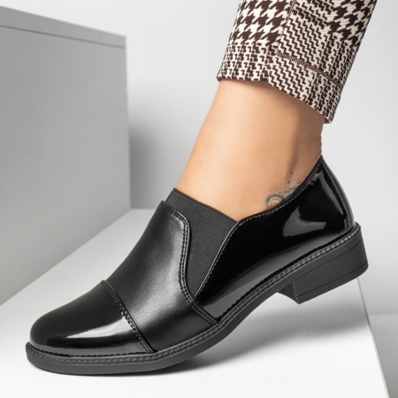 Pantofi casual dama, Pantofi casual dama cu insertie de material elastic negri MOD13096, modlet.ro