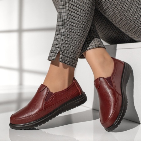 Pantofi casual dama, Pantofi casual dama cu insertie de material elastic rosii MOD13073, modlet.ro