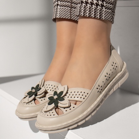 Pantofi casual dama cu model floral bej MOD13318, 1, modlet.ro
