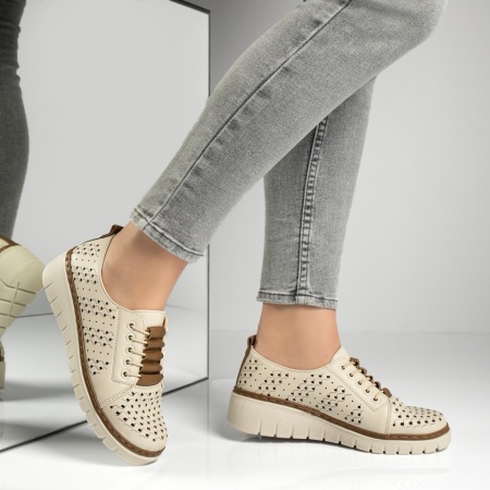 Pantofi casual dama cu perforatii bej cu khaki EVA93, 2, modlet.ro