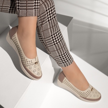 Pantofi casual dama cu perforatii bej EVA101, 3, modlet.ro