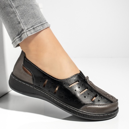 Pantofi casual dama cu perforatii negri EVA94, 3, modlet.ro