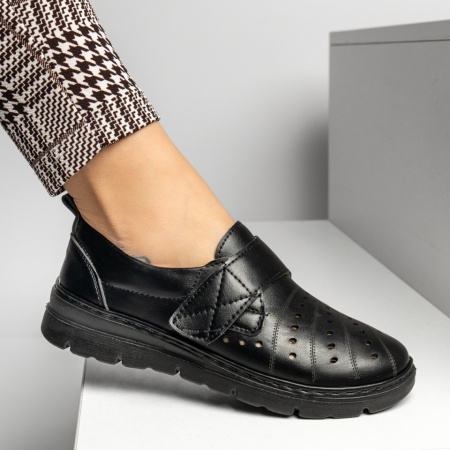 Pantofi casual dama cu perforatii si inchidere cu scai negri MOD14328, 2, modlet.ro