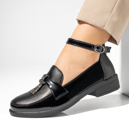 Pantofi casual dama, Pantofi casual dama cu pietre aplicate si bareta negri MOD10980, modlet.ro