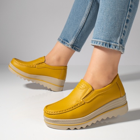 Pantofi dama, Pantofi casual dama cu platforma galbeni din Piele naturala MOD10093, modlet.ro