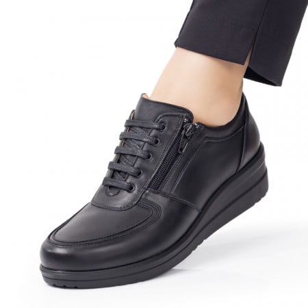 Pantofi dama, Pantofi casual dama cu platforma negri din Piele naturala ZEF06257, zeforia.ro