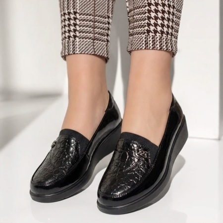 Pantofi casual dama cu platforma negri luciosi MARA23, 2, modlet.ro