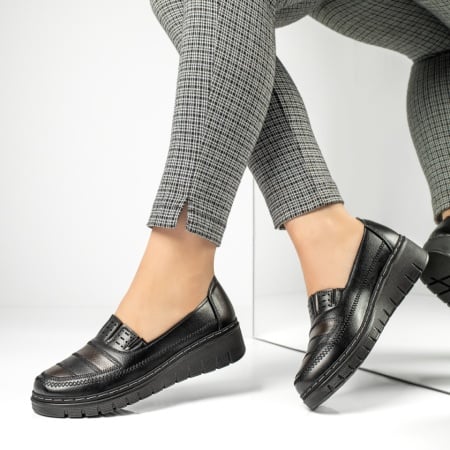 Incaltaminte dama, Pantofi casual dama cu platforma negru cu maro ZEF13047, zeforia.ro